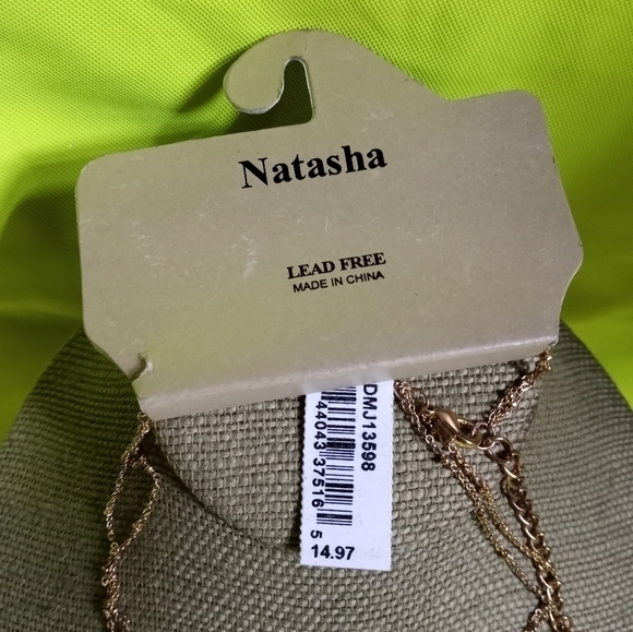 Goldtone tortoise Shell pattern Crystal necklace Natasha - Picture 4 of 6